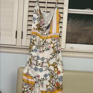 Floral Satin Slip Dress with Side Slit - White/Yellow